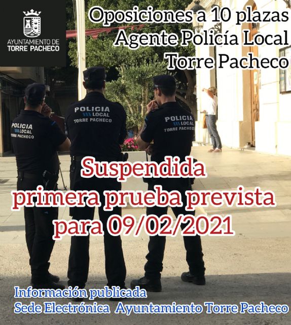 Oposiciones a 10 plazas de agente de la Policía Local de Torre Pacheco