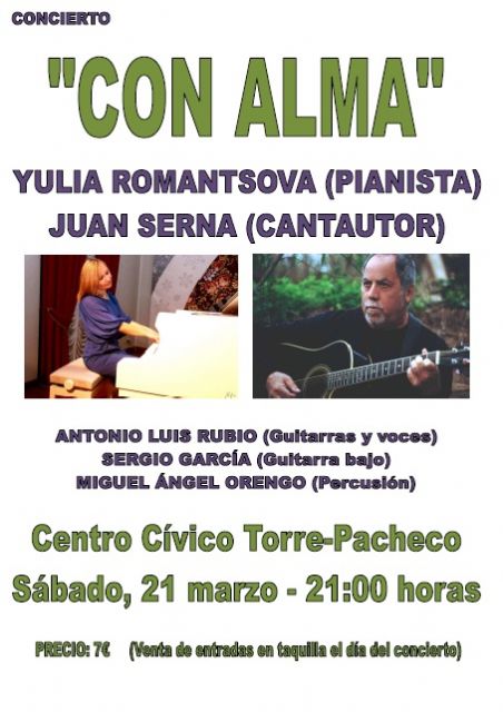 Juan Serna y Yulia Romantsova presentan “Con alma” este sábado en el Centro Cívico de Torre-Pacheco