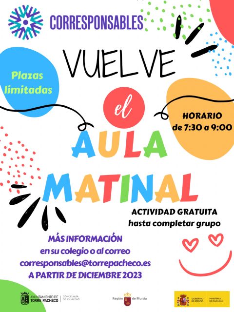 La concejalía de Igualdad pone en marcha servicios de “aula matinal” gratuitos en los colegios