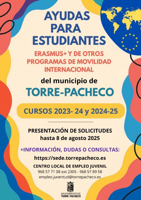 Abierta convocatoria Becas ERASMUS estudiantes de Torre Pacheco