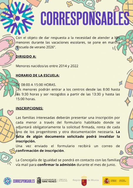 Escuela de verano 2026 en Torre Pacheco