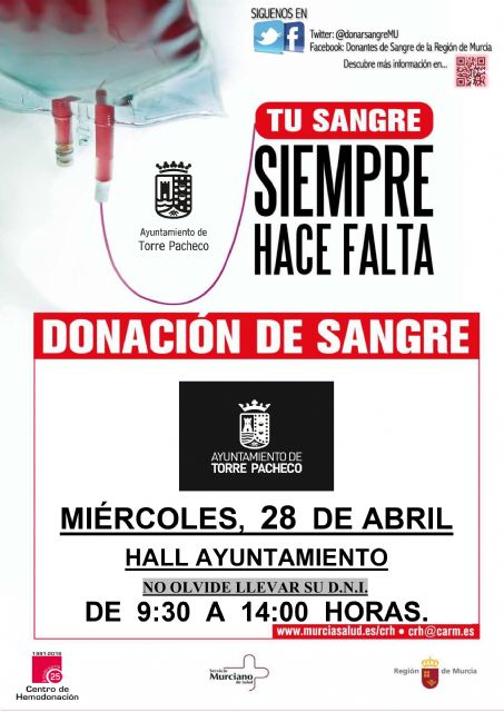 DONACIÓN DE SANGRE. Ayuntamiento de Torre Pacheco – 28 abril